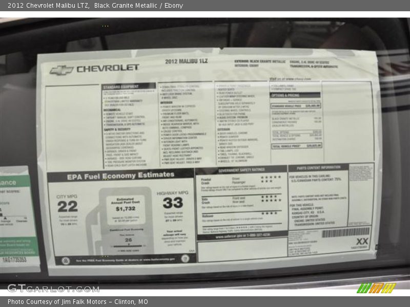  2012 Malibu LTZ Window Sticker
