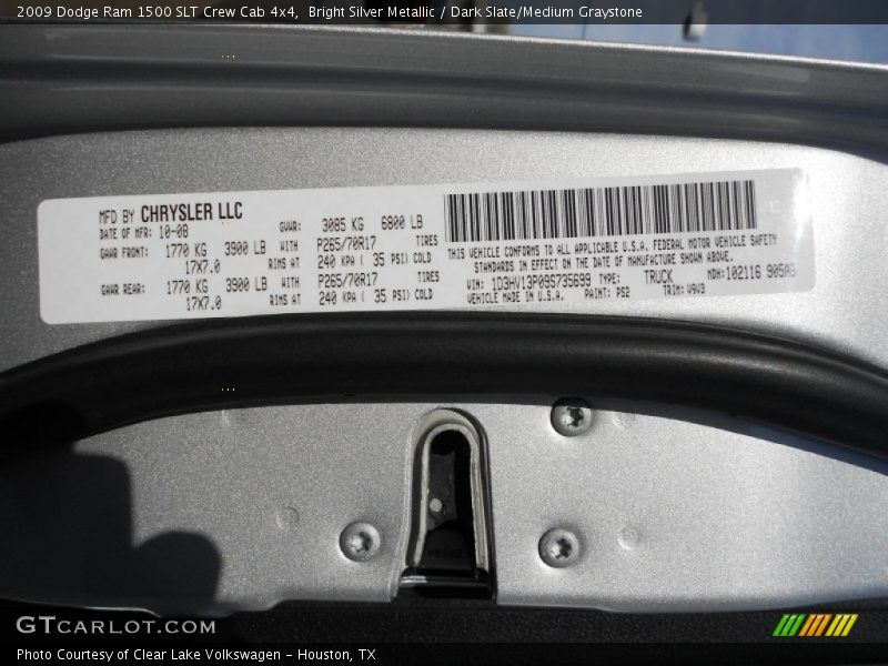 Bright Silver Metallic / Dark Slate/Medium Graystone 2009 Dodge Ram 1500 SLT Crew Cab 4x4