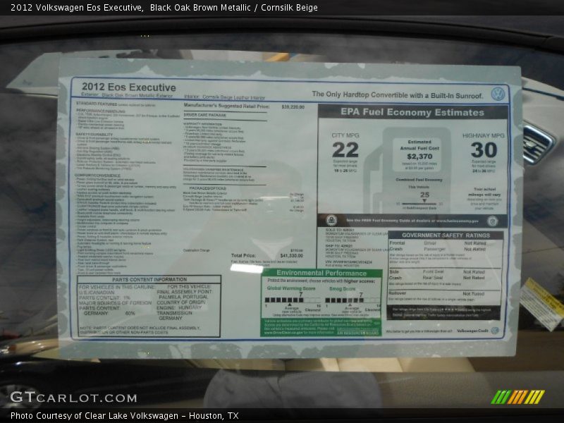 Black Oak Brown Metallic / Cornsilk Beige 2012 Volkswagen Eos Executive