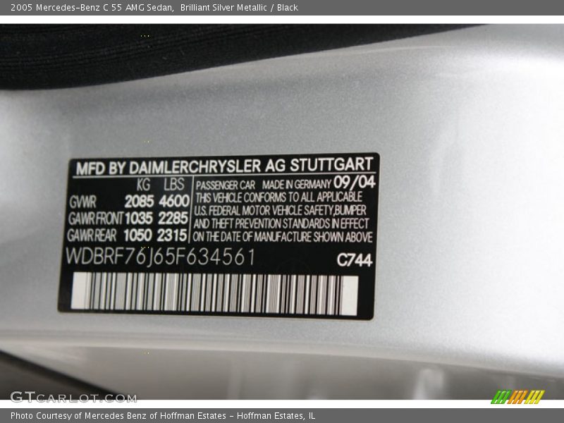 2005 C 55 AMG Sedan Brilliant Silver Metallic Color Code 744