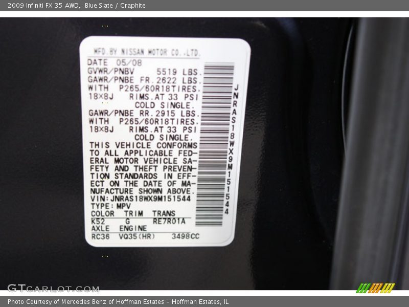 Blue Slate / Graphite 2009 Infiniti FX 35 AWD