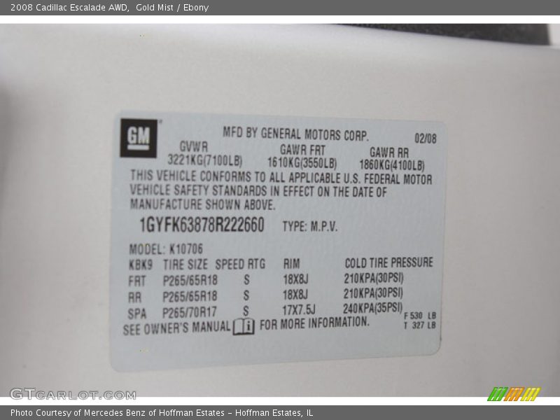 Gold Mist / Ebony 2008 Cadillac Escalade AWD