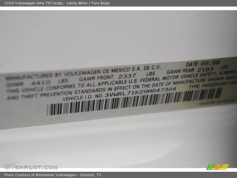 Candy White / Pure Beige 2009 Volkswagen Jetta TDI Sedan
