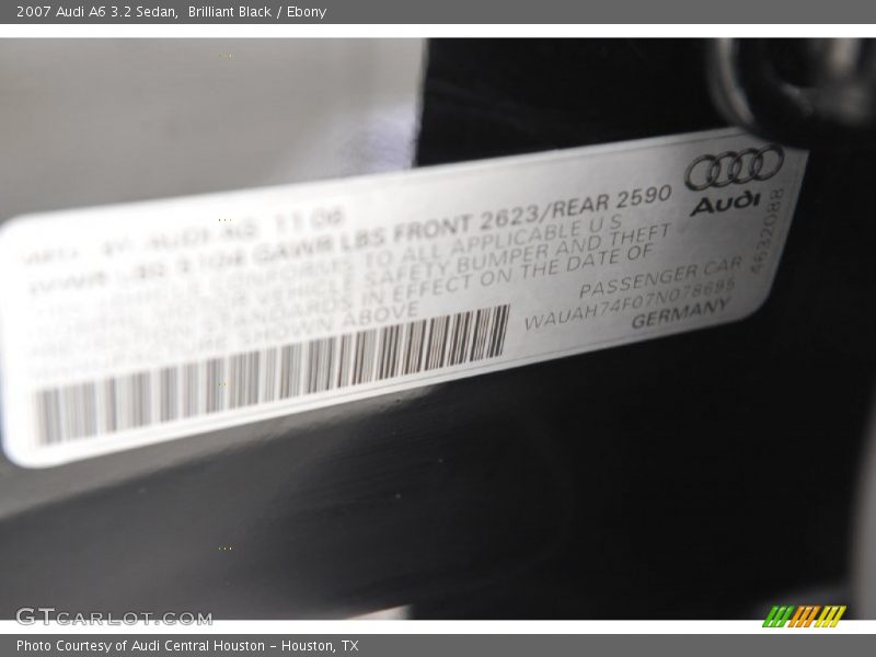 Brilliant Black / Ebony 2007 Audi A6 3.2 Sedan