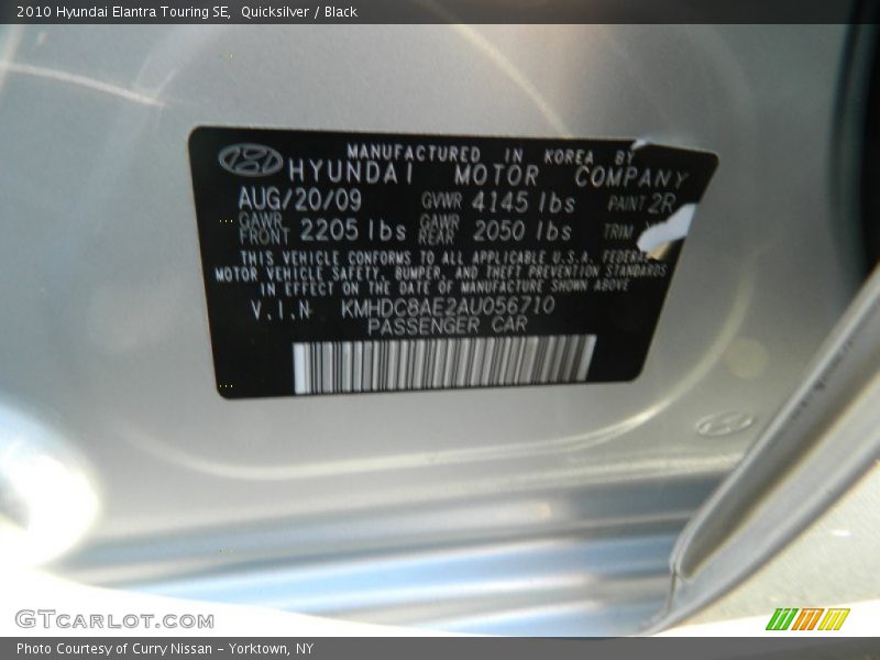 Quicksilver / Black 2010 Hyundai Elantra Touring SE