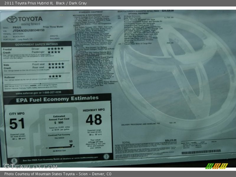 Black / Dark Gray 2011 Toyota Prius Hybrid III
