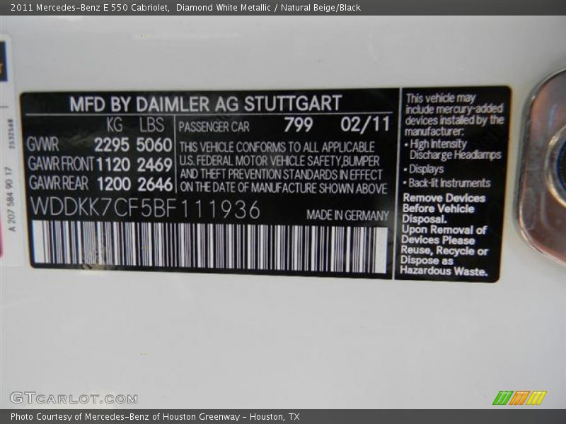 Diamond White Metallic / Natural Beige/Black 2011 Mercedes-Benz E 550 Cabriolet