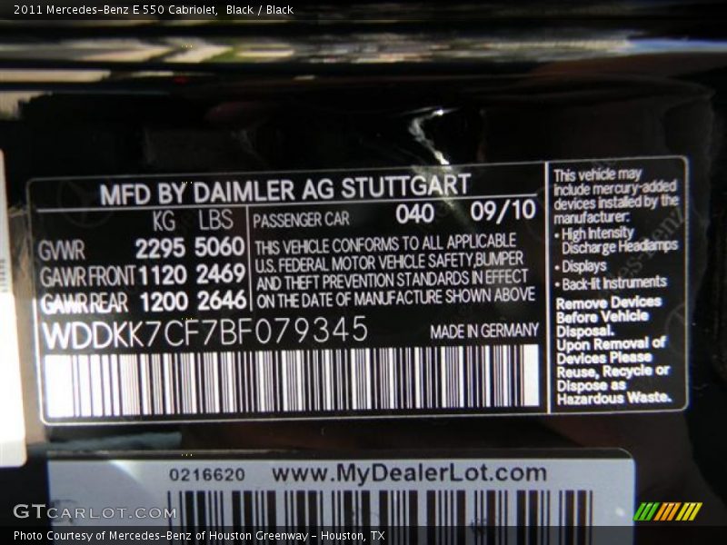 Black / Black 2011 Mercedes-Benz E 550 Cabriolet