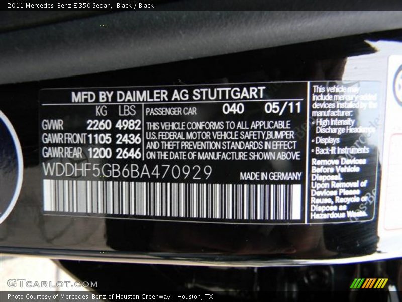 Black / Black 2011 Mercedes-Benz E 350 Sedan