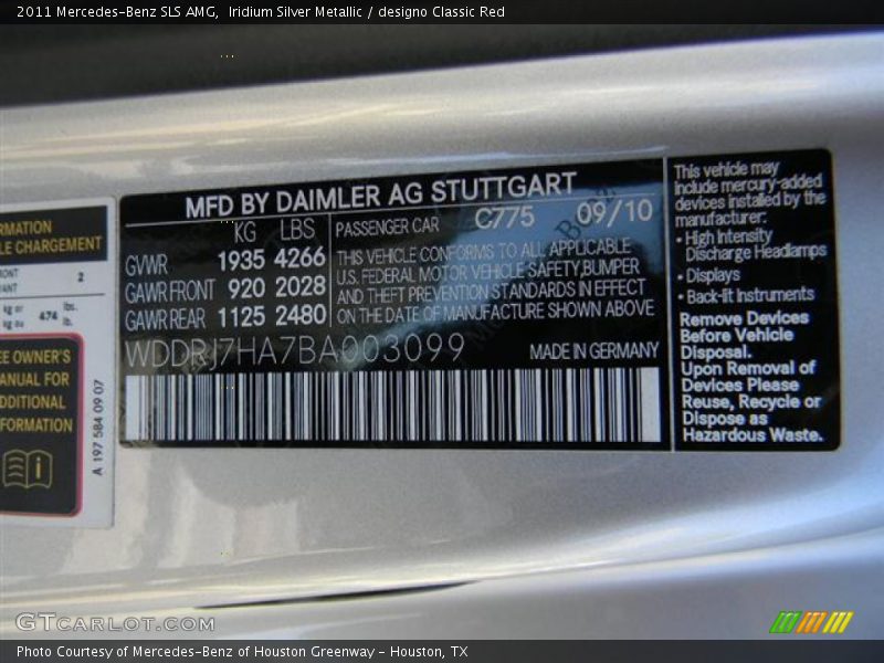 2011 SLS AMG Iridium Silver Metallic Color Code 775