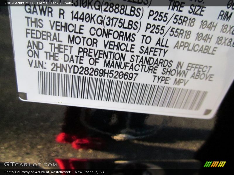 Formal Black / Ebony 2009 Acura MDX