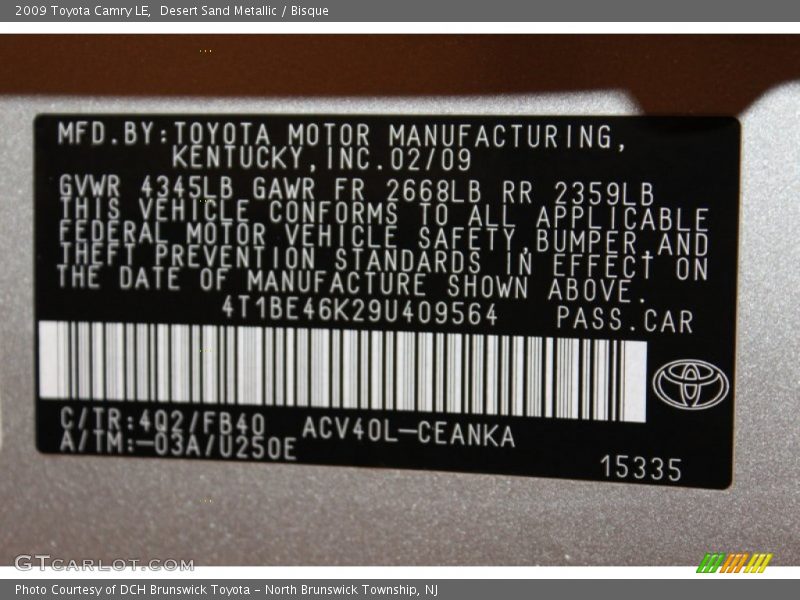 Desert Sand Metallic / Bisque 2009 Toyota Camry LE