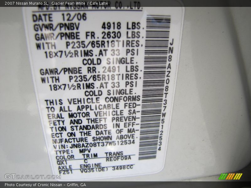 Glacier Pearl White / Cafe Latte 2007 Nissan Murano SL