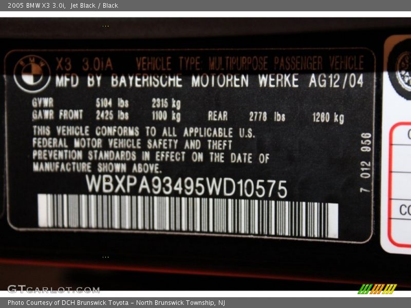 Jet Black / Black 2005 BMW X3 3.0i