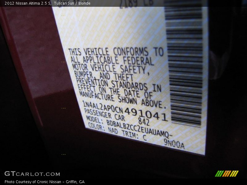 Tuscan Sun / Blonde 2012 Nissan Altima 2.5 S