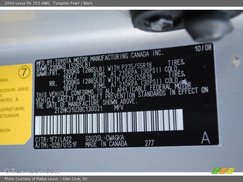 Tungsten Pearl / Black 2009 Lexus RX 350 AWD