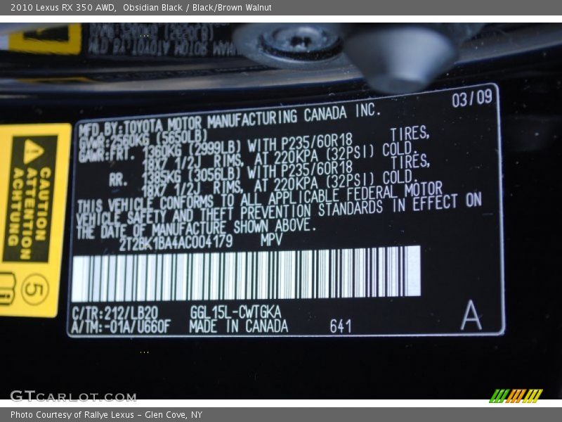 Obsidian Black / Black/Brown Walnut 2010 Lexus RX 350 AWD