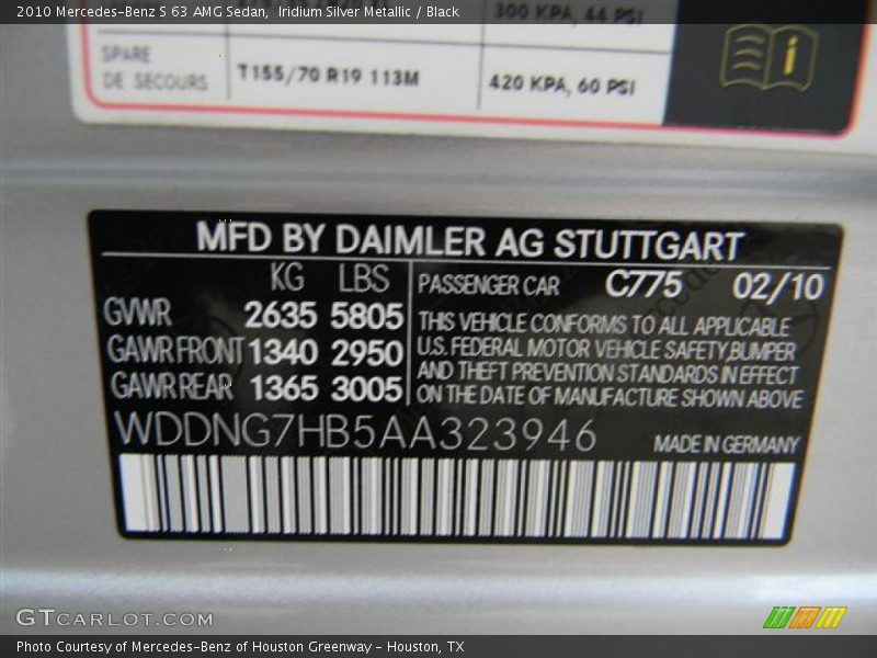 Iridium Silver Metallic / Black 2010 Mercedes-Benz S 63 AMG Sedan