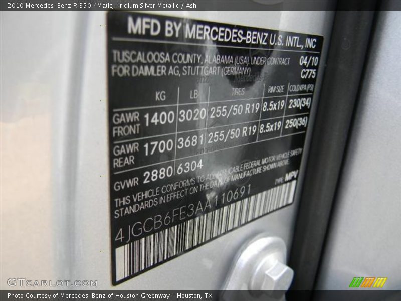 2010 R 350 4Matic Iridium Silver Metallic Color Code 775