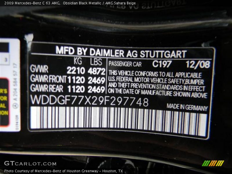Obsidian Black Metallic / AMG Sahara Beige 2009 Mercedes-Benz C 63 AMG
