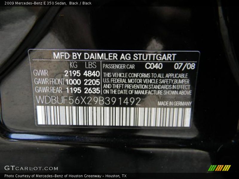Black / Black 2009 Mercedes-Benz E 350 Sedan