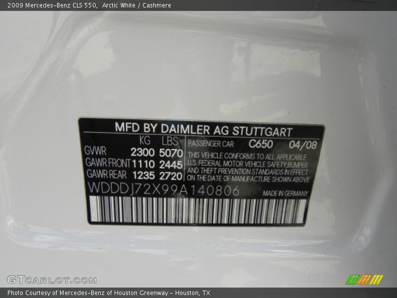 Arctic White / Cashmere 2009 Mercedes-Benz CLS 550