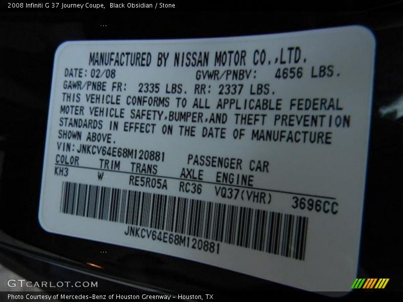 Black Obsidian / Stone 2008 Infiniti G 37 Journey Coupe