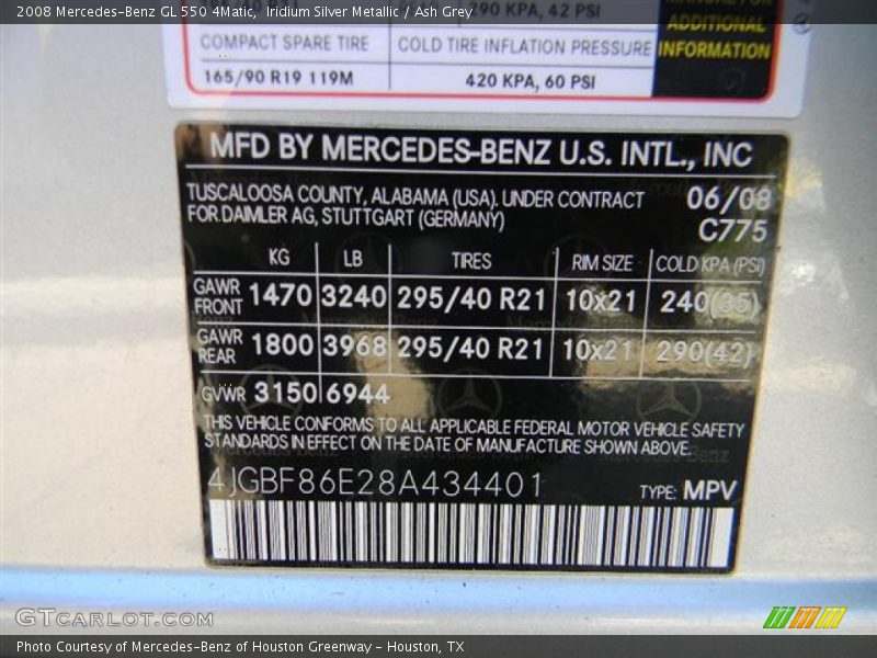 Iridium Silver Metallic / Ash Grey 2008 Mercedes-Benz GL 550 4Matic