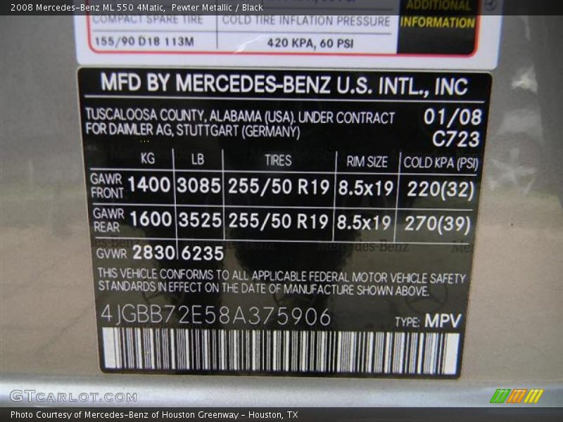Pewter Metallic / Black 2008 Mercedes-Benz ML 550 4Matic