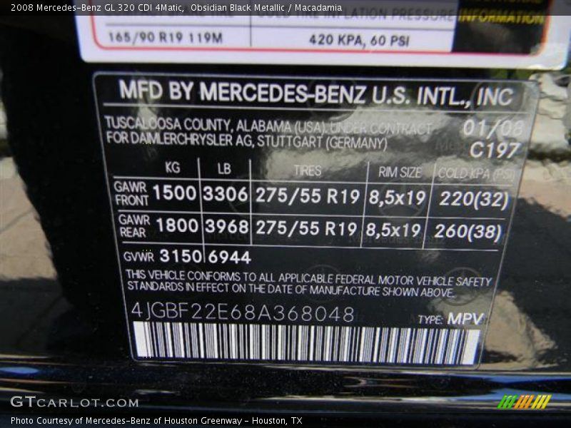 2008 GL 320 CDI 4Matic Obsidian Black Metallic Color Code 197