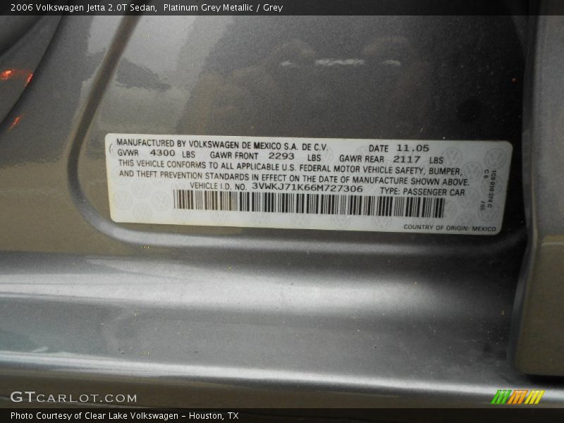 Platinum Grey Metallic / Grey 2006 Volkswagen Jetta 2.0T Sedan