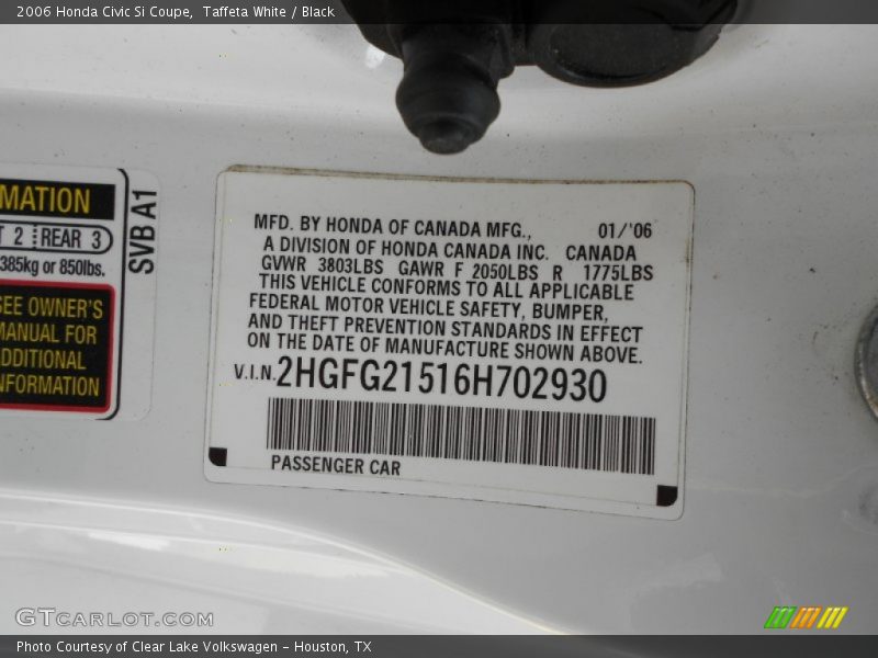 Taffeta White / Black 2006 Honda Civic Si Coupe