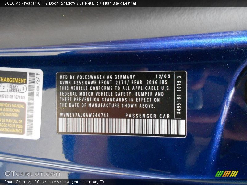 Shadow Blue Metallic / Titan Black Leather 2010 Volkswagen GTI 2 Door