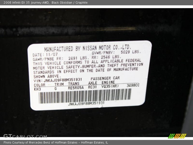 Black Obsidian / Graphite 2008 Infiniti EX 35 Journey AWD