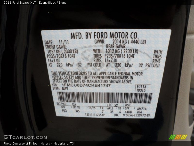 Ebony Black / Stone 2012 Ford Escape XLT