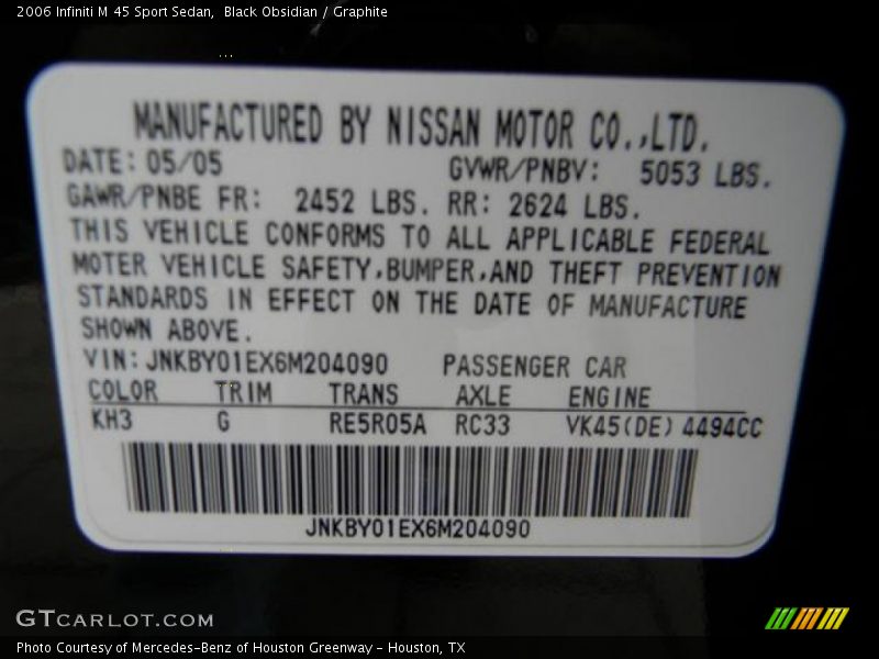Black Obsidian / Graphite 2006 Infiniti M 45 Sport Sedan