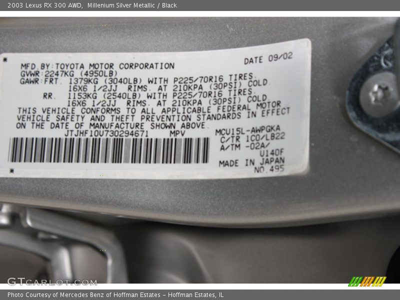 Millenium Silver Metallic / Black 2003 Lexus RX 300 AWD