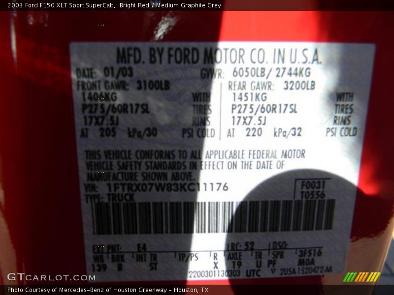 2003 F150 XLT Sport SuperCab Bright Red Color Code E4