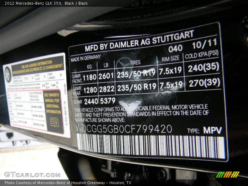 Black / Black 2012 Mercedes-Benz GLK 350