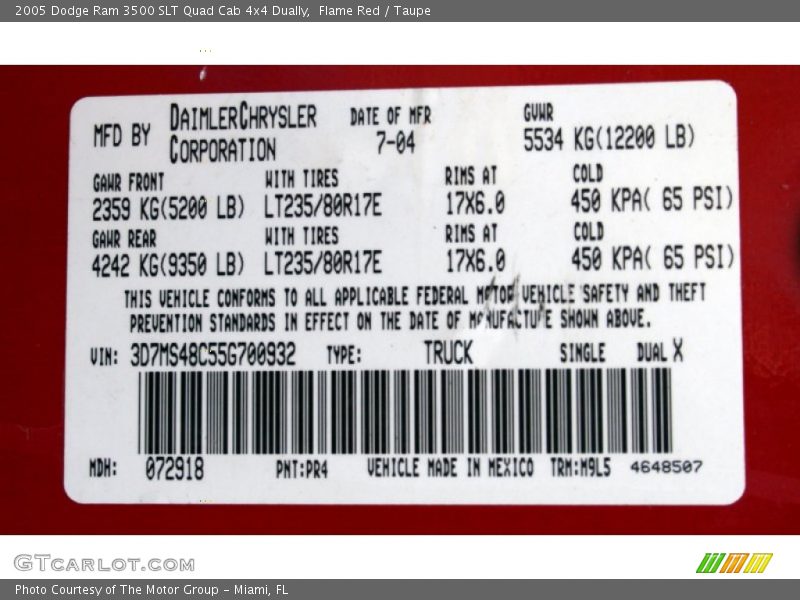 Flame Red / Taupe 2005 Dodge Ram 3500 SLT Quad Cab 4x4 Dually
