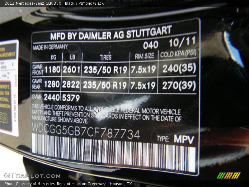 Black / Almond/Black 2012 Mercedes-Benz GLK 350