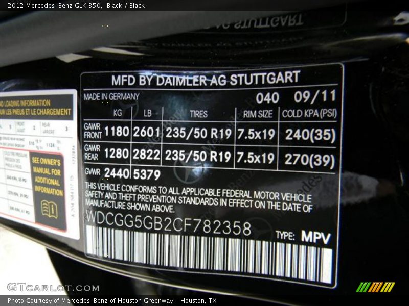 Black / Black 2012 Mercedes-Benz GLK 350