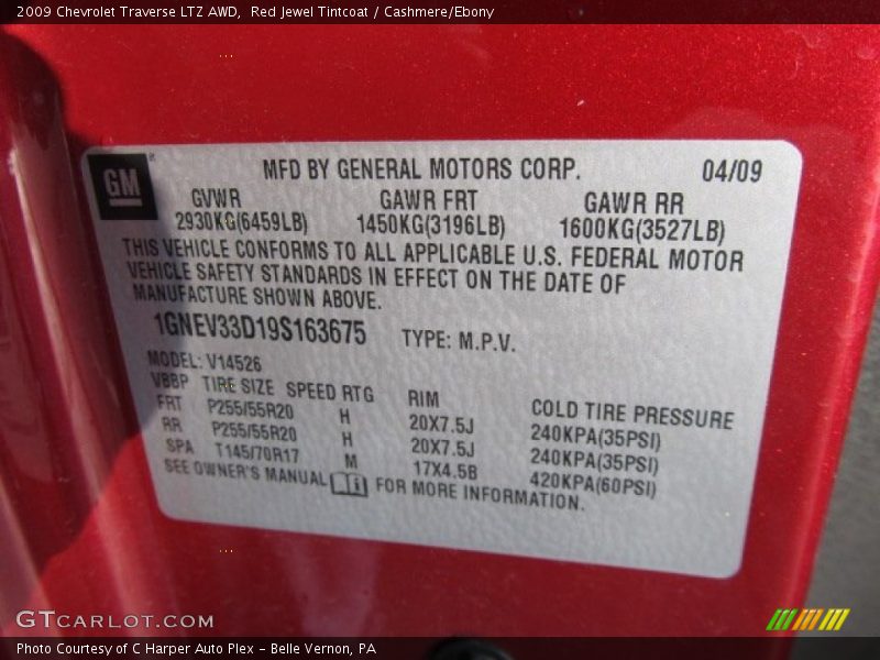 Red Jewel Tintcoat / Cashmere/Ebony 2009 Chevrolet Traverse LTZ AWD
