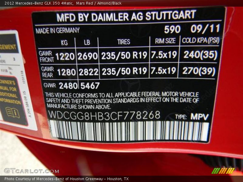 Mars Red / Almond/Black 2012 Mercedes-Benz GLK 350 4Matic