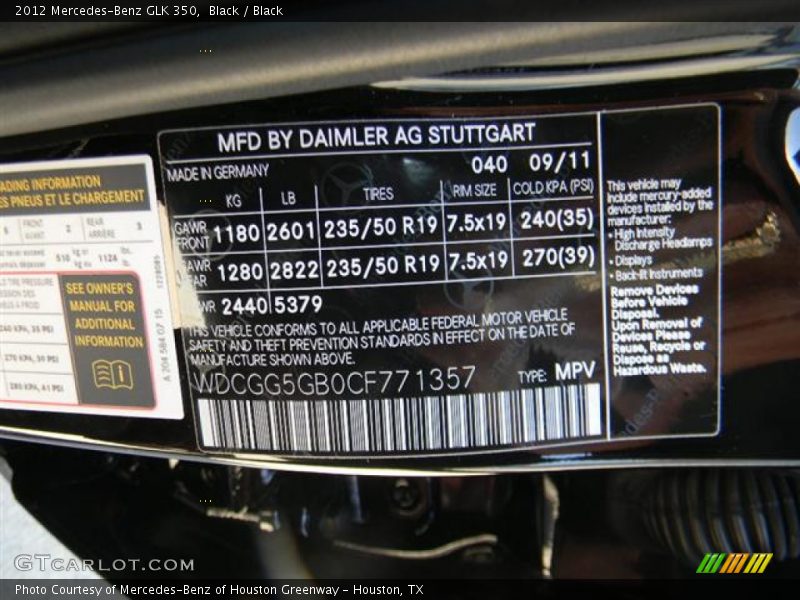 Black / Black 2012 Mercedes-Benz GLK 350