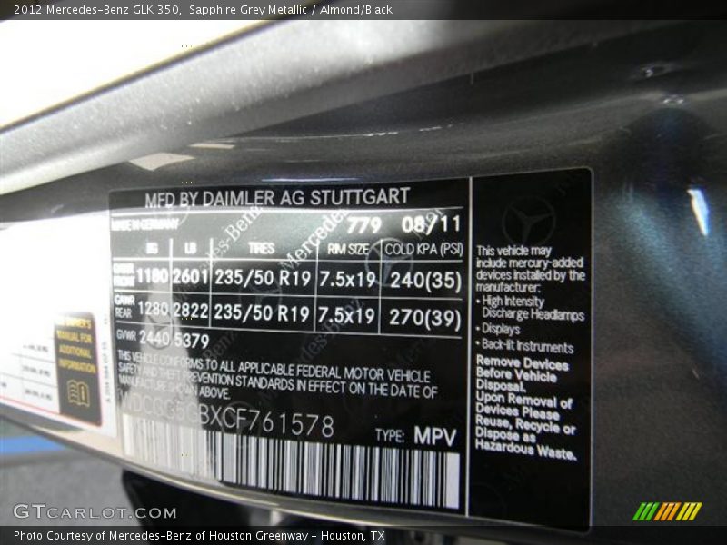 2012 GLK 350 Sapphire Grey Metallic Color Code 779