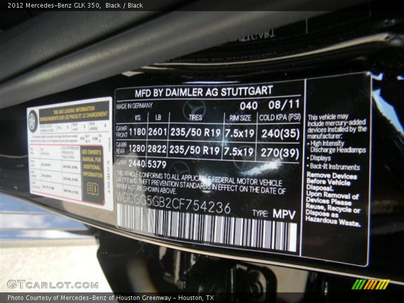 Black / Black 2012 Mercedes-Benz GLK 350