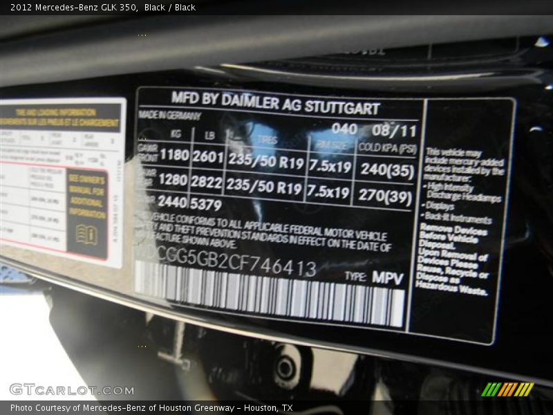 Black / Black 2012 Mercedes-Benz GLK 350