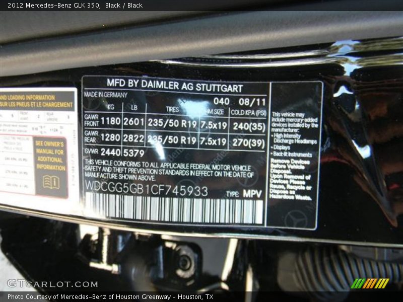 Black / Black 2012 Mercedes-Benz GLK 350