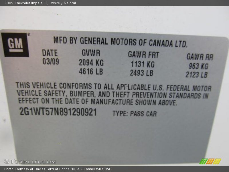 White / Neutral 2009 Chevrolet Impala LT